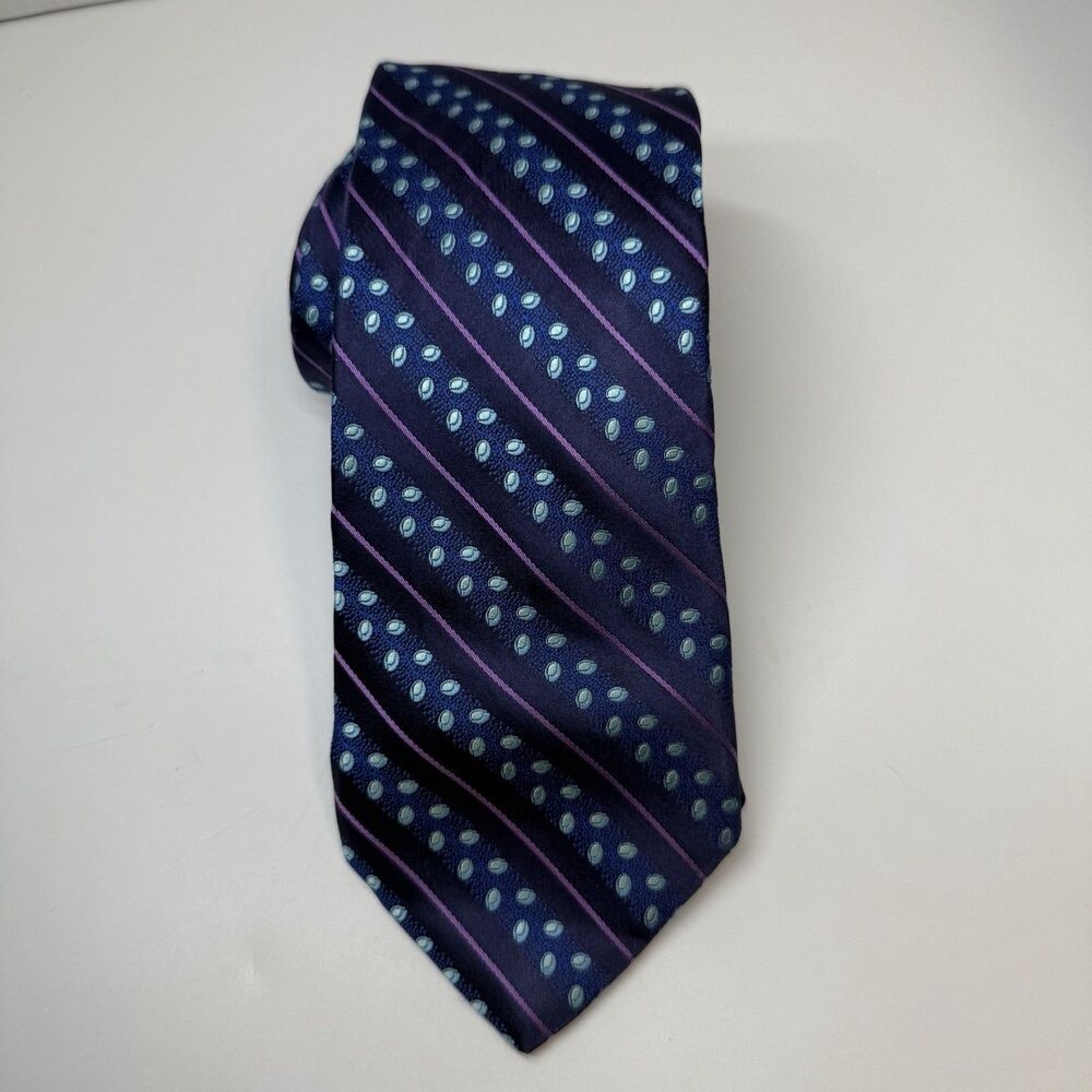 Ted Baker Blue Purple Geometric Print 100% Silk Neck Tie